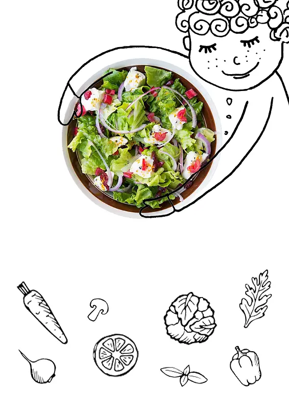 手绘健康素食美食海报设计背景模板