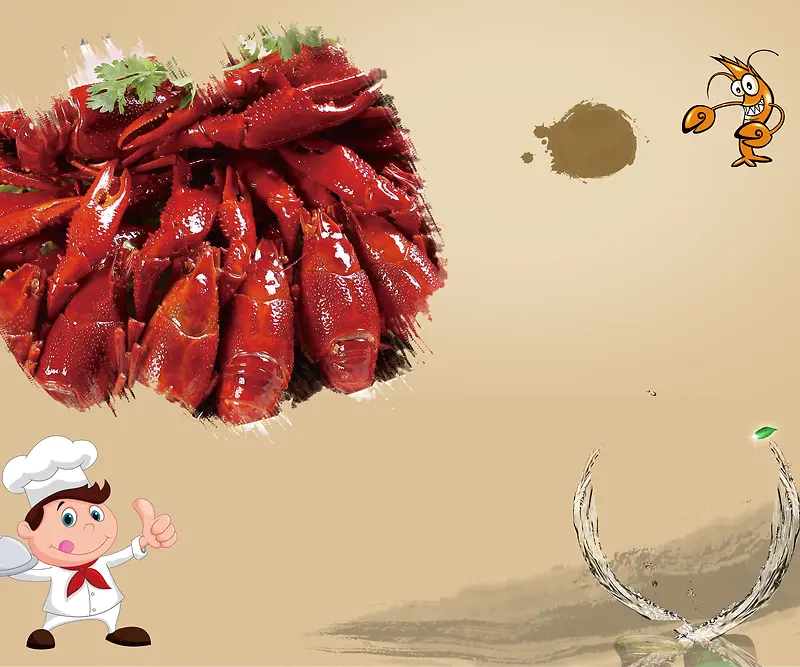 卡通龙虾美食海报背景素材