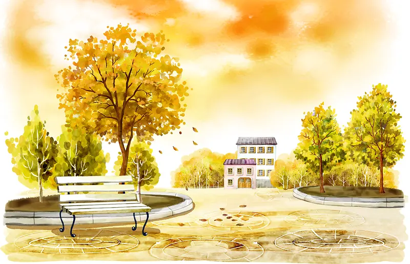 手绘秋季公园背景素材