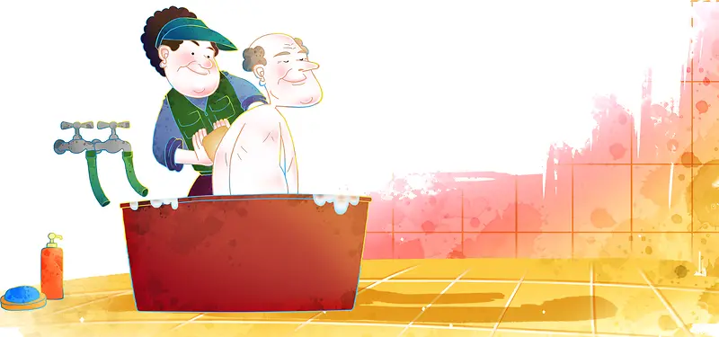 卡通人物 节约用水洗浴洗澡浴缸海报banner