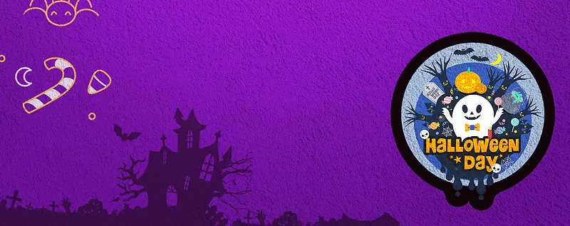 卡通万圣节夜空手绘紫色banner