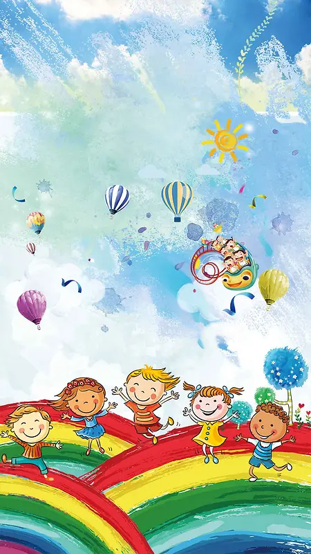 热气球儿童节卡通节日H5背景素材