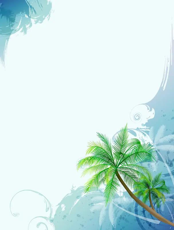 蓝色手绘花纹椰树背景