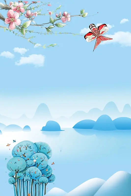 蓝色手绘十四节气春分海报