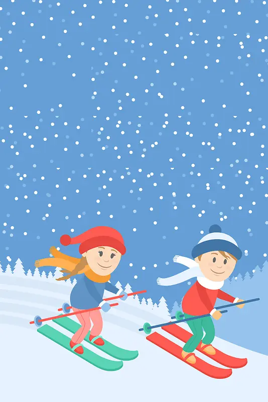 卡通滑雪东北冬季旅游背景