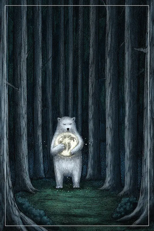 卡通森林手绘北极熊