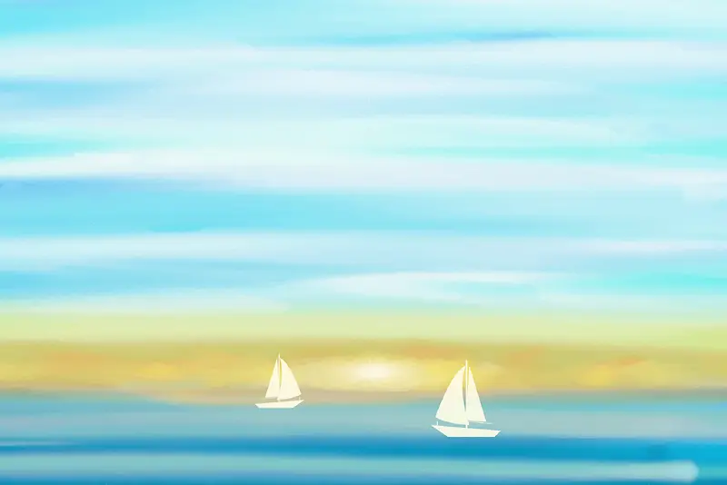 手绘海水帆船背景