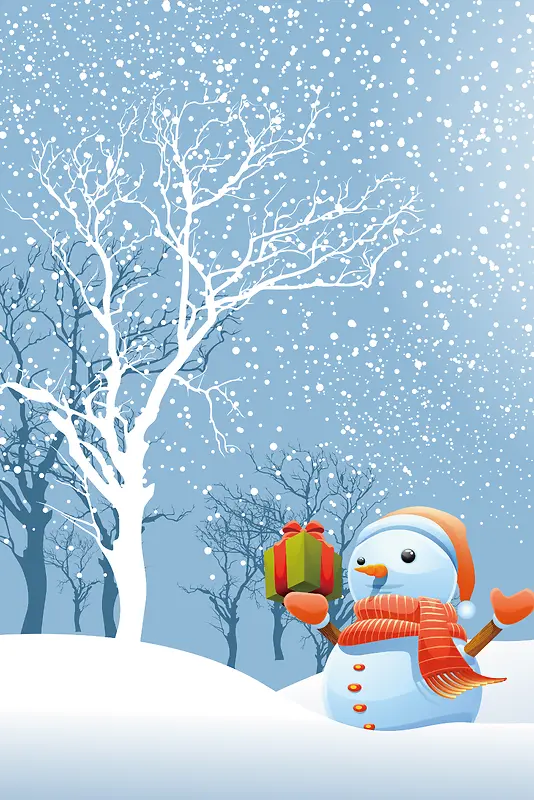 卡通手绘冬季雪景雪人广告设计