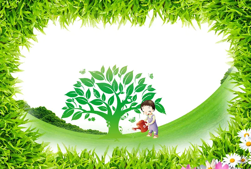 植树节卡通植树公益环保海报背景素材