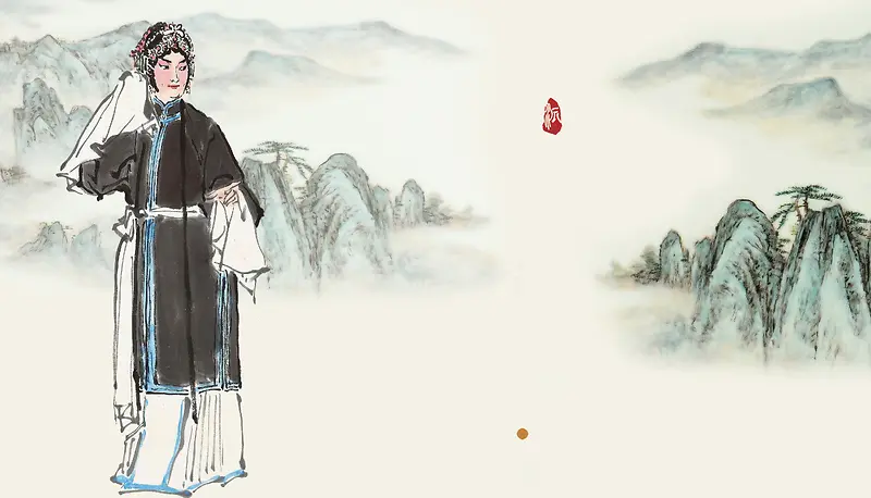 中国画戏曲山水背景素材