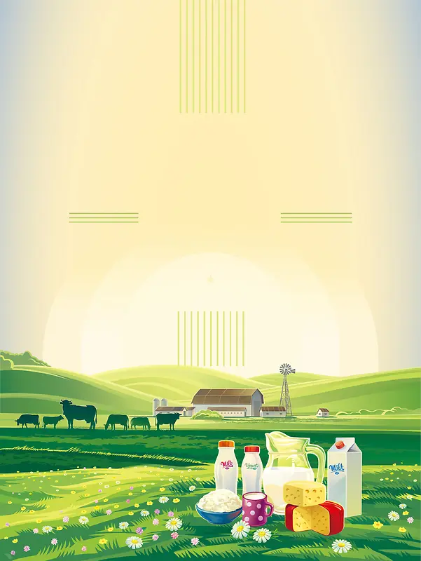 矢量卡通大自然世界牛奶日海报背景
