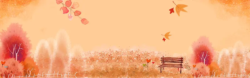 秋季手绘橘红色平面banner