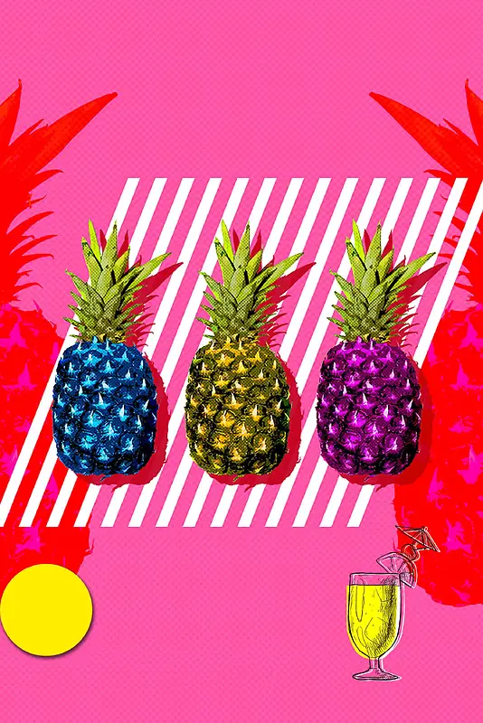波普风格菠萝饮料促销海报背景模板