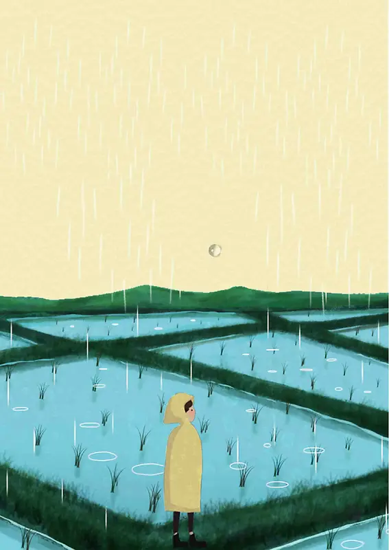 手绘插画谷雨海报背景模板