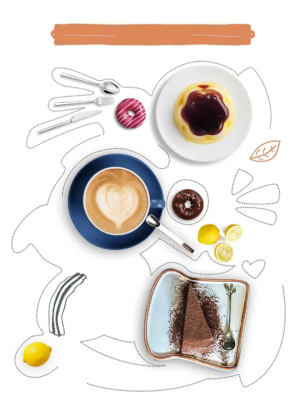 美食手绘甜点西餐咖啡清新菜单海报背景模板