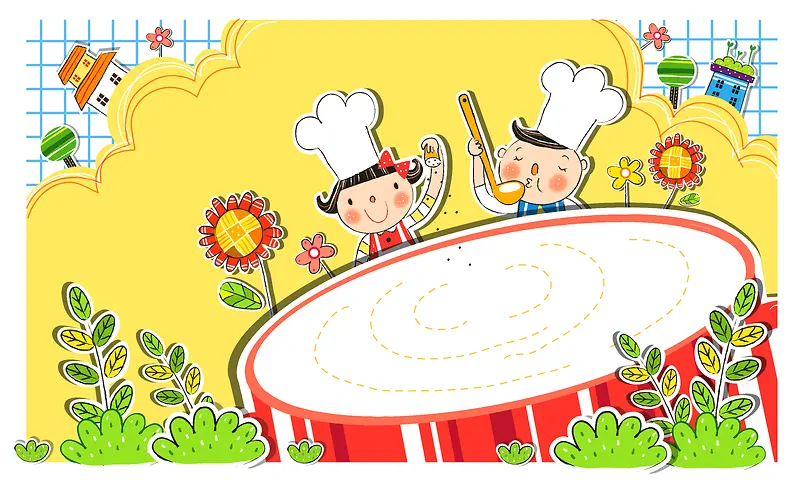 韩国插画之小伙伴一起动手做美味扁平化背景