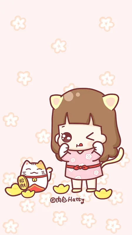 动漫招财猫可爱女孩h5背景