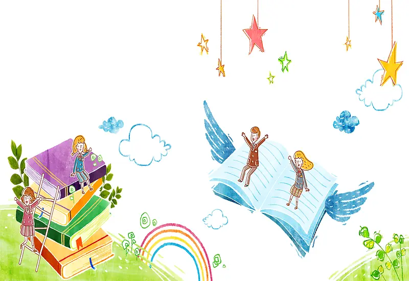 可爱飞翔书本童趣背景素材