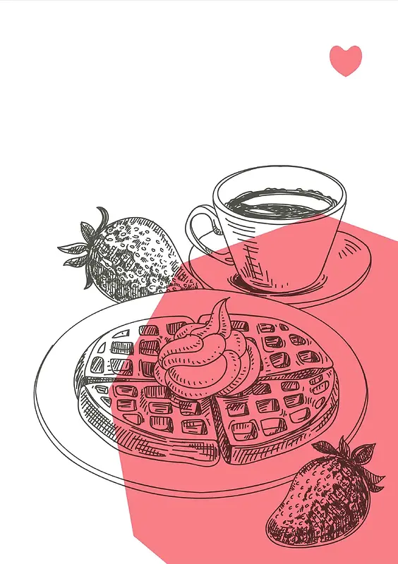 美式复古西餐手绘线稿华夫饼餐馆海报背景