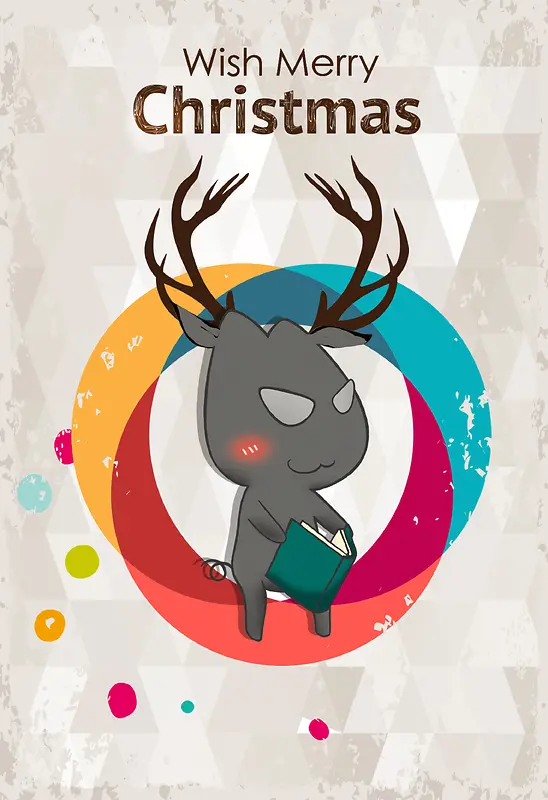 圣诞节Q版驯鹿卡通人物海报背景