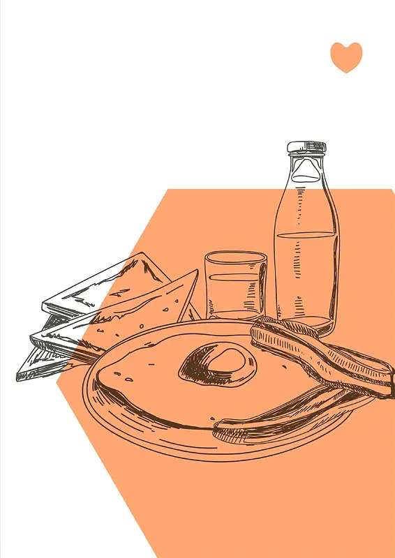 美式复古西餐手绘线稿煎蛋面包餐馆海报背景