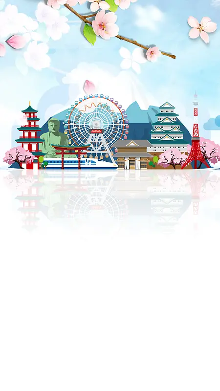 蓝色手绘日本旅游PSD分层H5背景素材