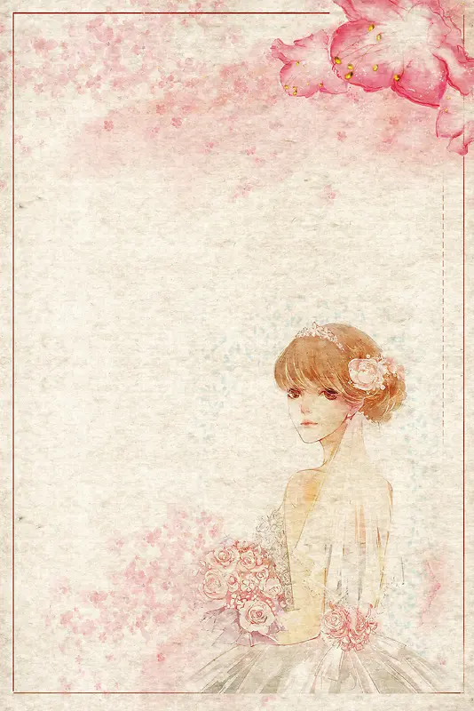 女生节米色手绘春季上新时尚新娘花瓣背景