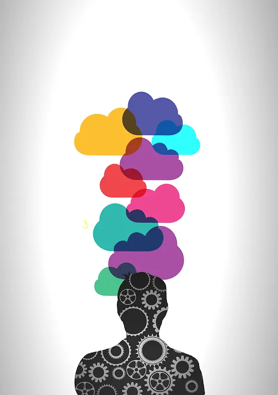 创意商务设计人物剪影彩色云朵封面背景