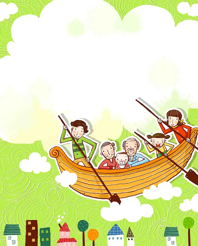 韩式清新幸福家庭一家人同舟共济划船背景