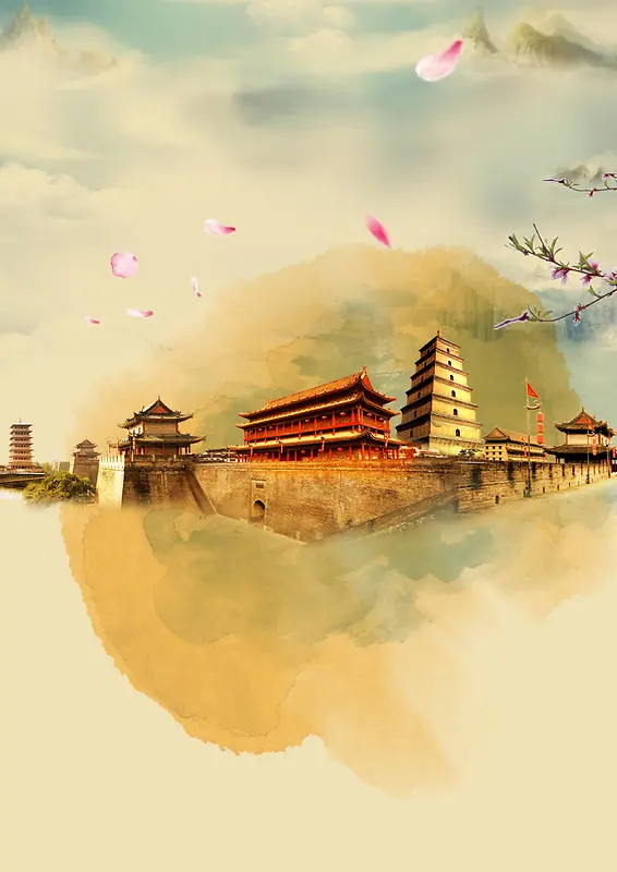 中国风旅游建筑海报背景素材