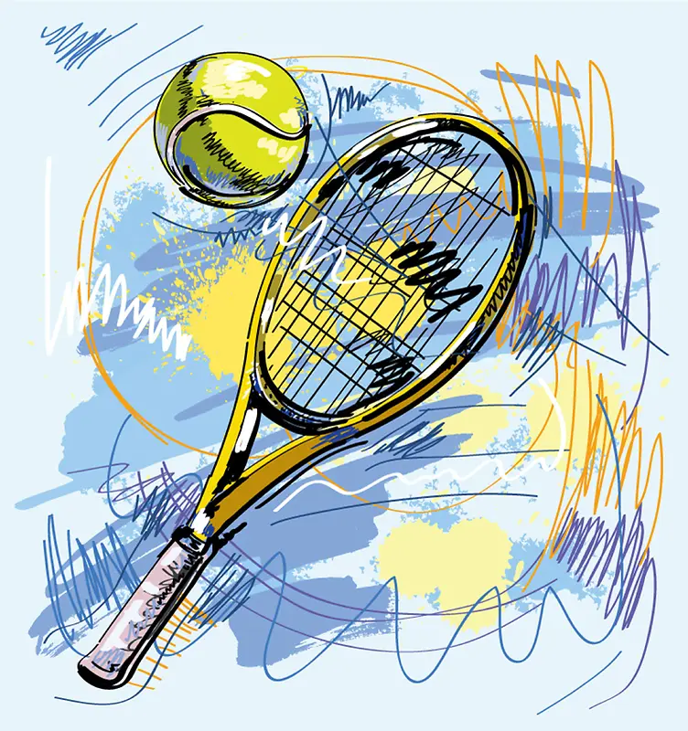 手绘网球拍插画矢量背景素材