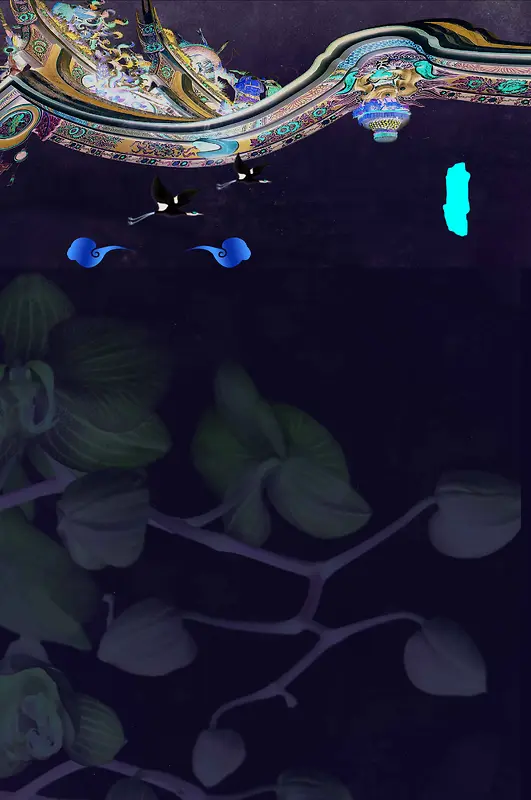 传统美食屋脊花朵复古背景