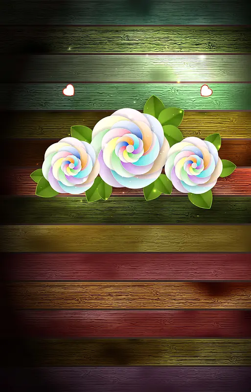 木板上彩色的花朵背景素材