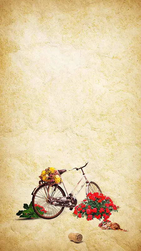 自行车猫咪玫瑰商业纹理H5背景