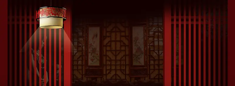 中国风绘画文艺庭院红色背景