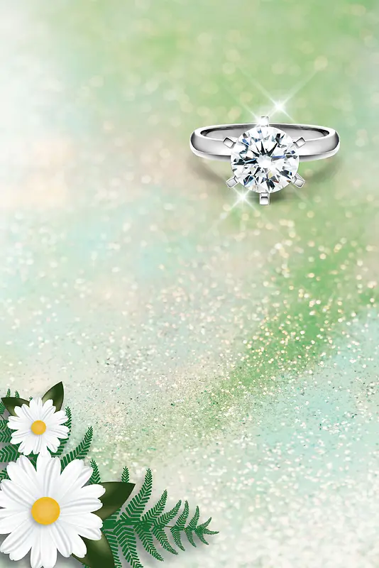 绿色质感清新珠宝戒指花卉背景