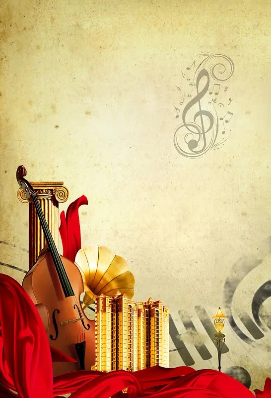复古质感乐器音符海报背景模板