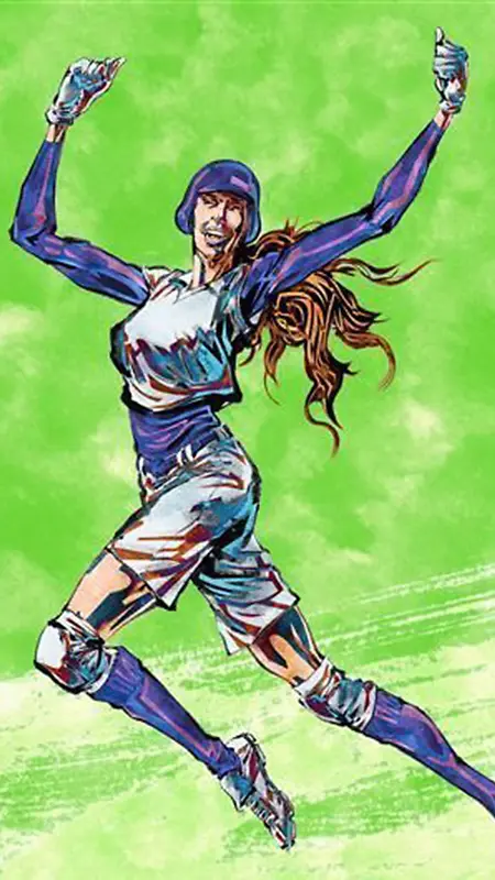绿色手绘运动女子背景图