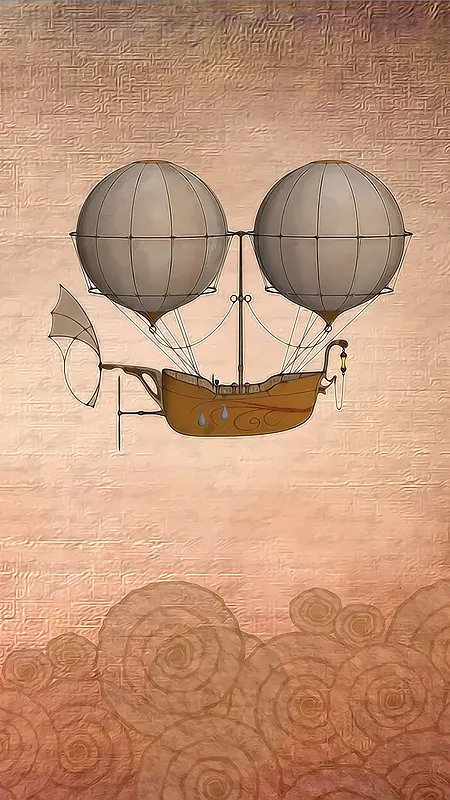 卡通热气球古老卷轴纹理h5背景