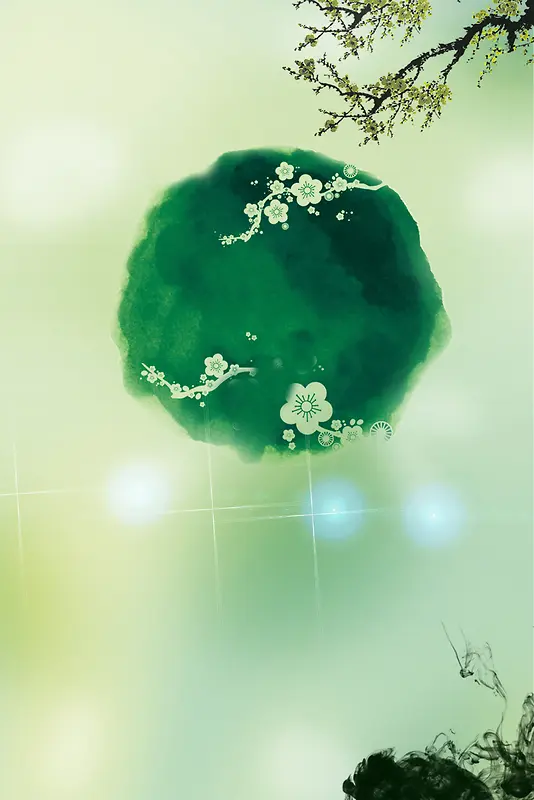 中国风绿色墨韵清明节海报背景