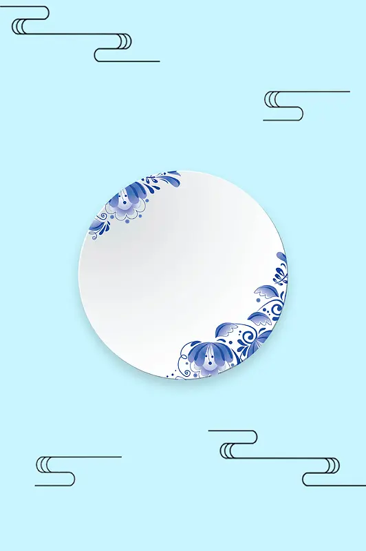 瓷器盘子蓝色海报背景
