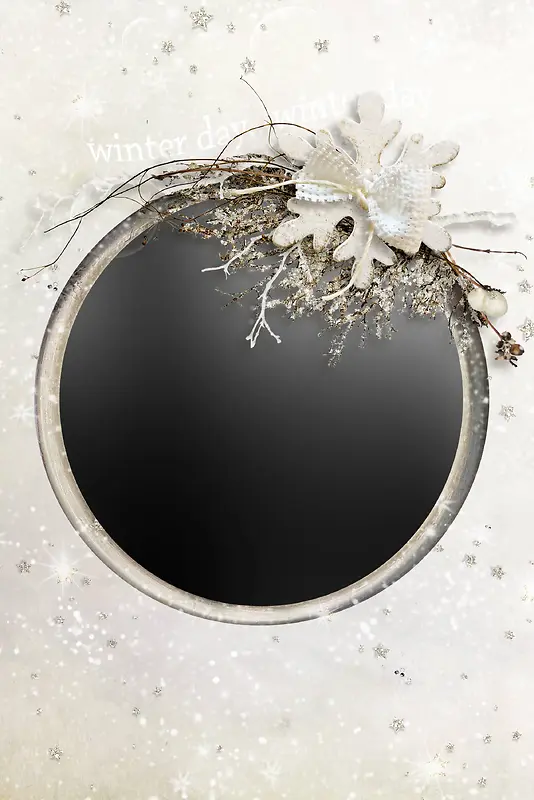黑色圆圈白色花朵花边广告背景