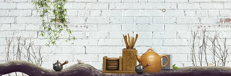 中式茶文化墙壁质感banner