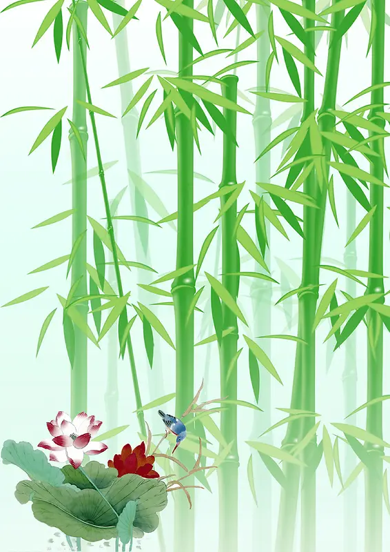 绿色竹子荷花装饰背景