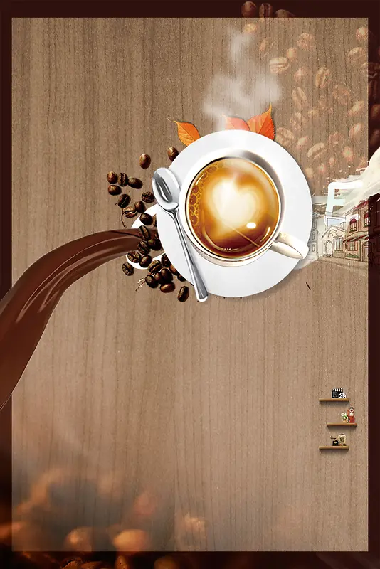 咖啡美食木纹海报背景