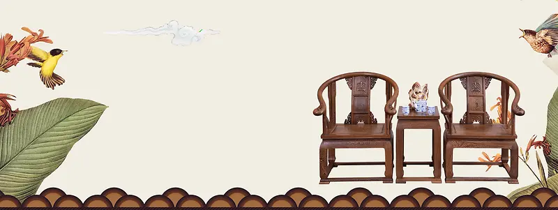 中国风古典高端传统木质座椅背景