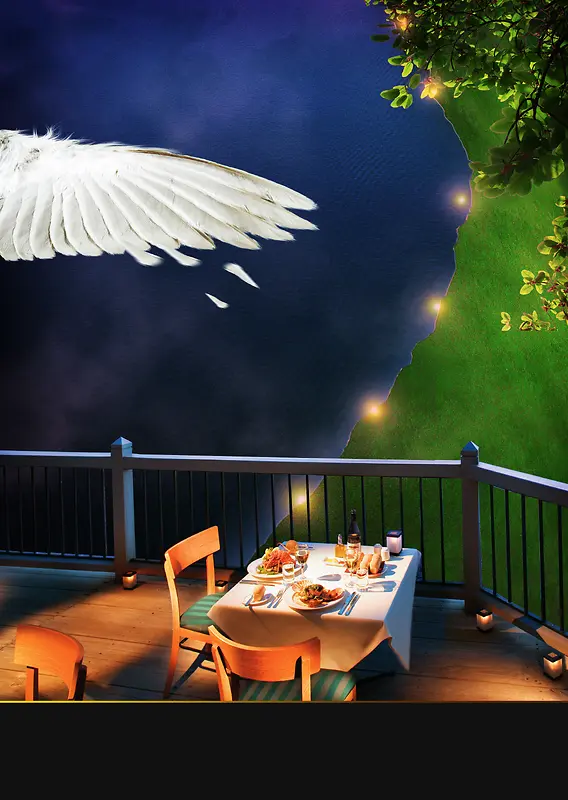浪漫翅膀室外晚餐背景