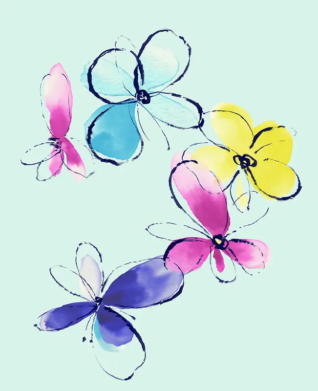 水彩手绘蝴蝶花背景