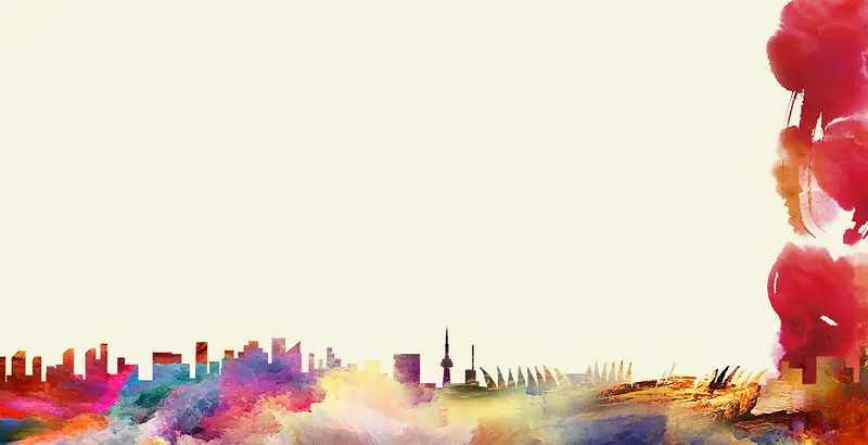 鹅黄城市剪纸彩影背景
