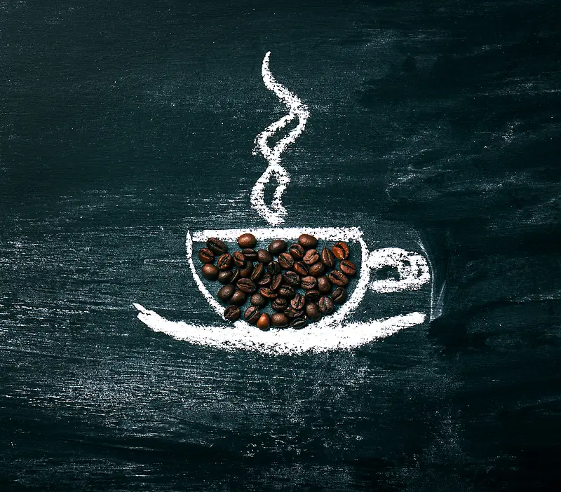 简约手绘咖啡杯咖啡豆木板展示背景素材